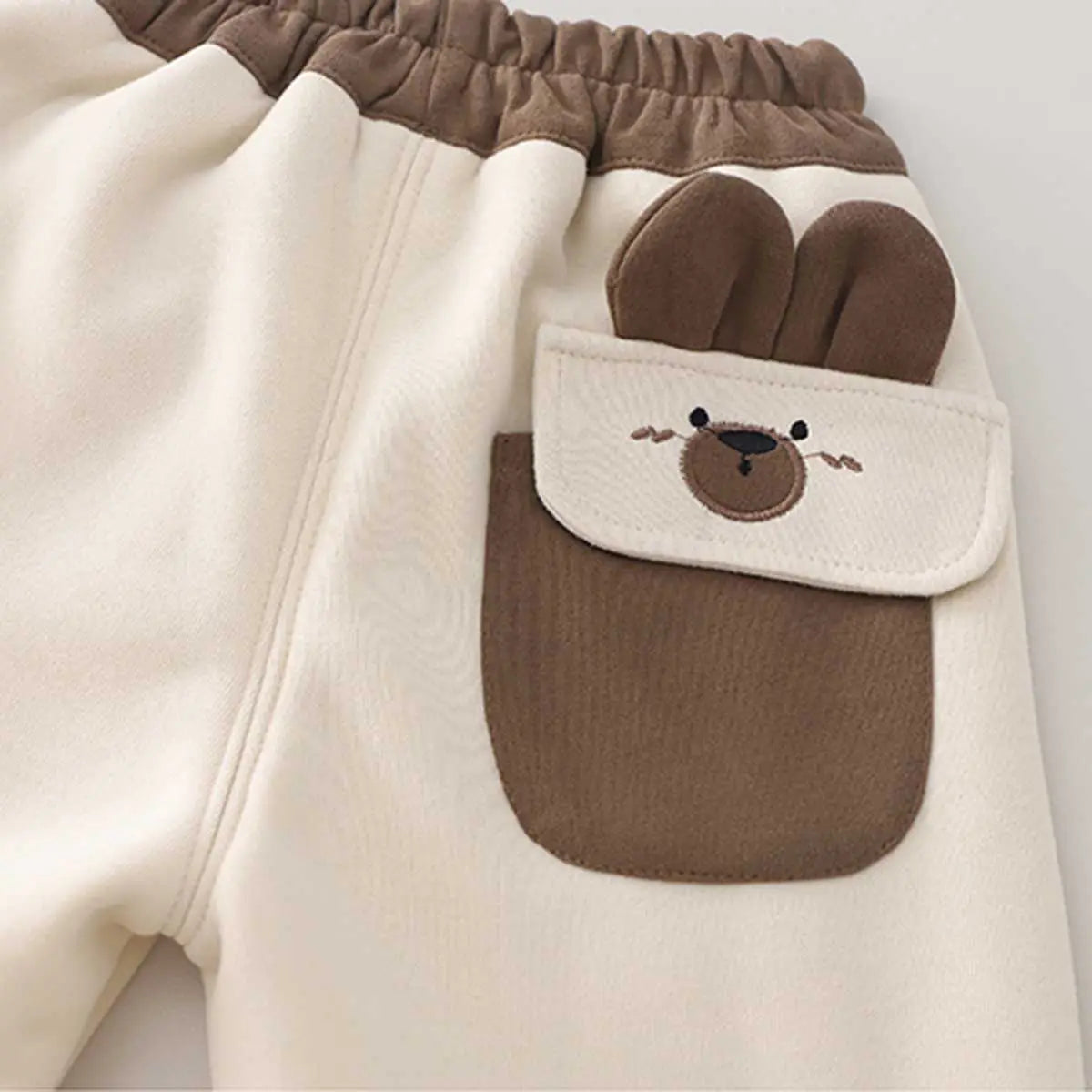 Boys Beige Bear Embroidered Patched Jogger