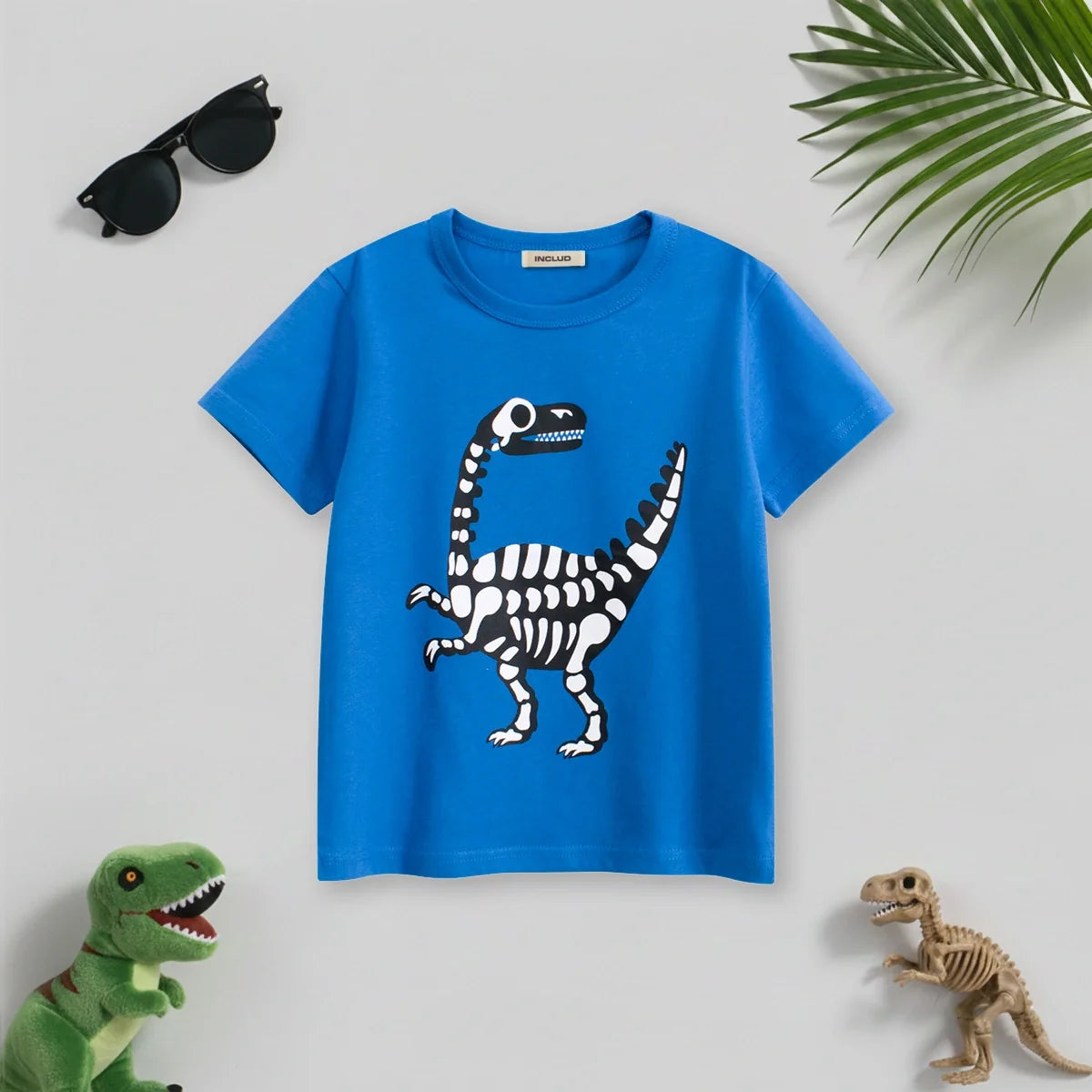 Boys Blue Dinosaur Cartoon Printed Short Sleeves T-Shirt