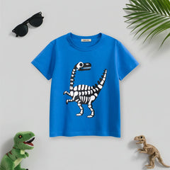 Boys Blue Dinosaur Cartoon Printed Short Sleeves T-Shirt