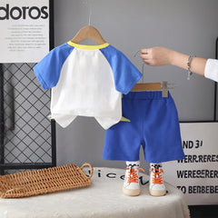 Boys Blue Dinosaur Cartoon Print T-Shirt With Shorts Set