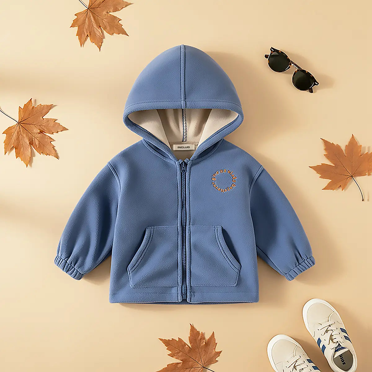 Boys Blue Fleece Zip-up Hoodie With Kangaroo Pocket