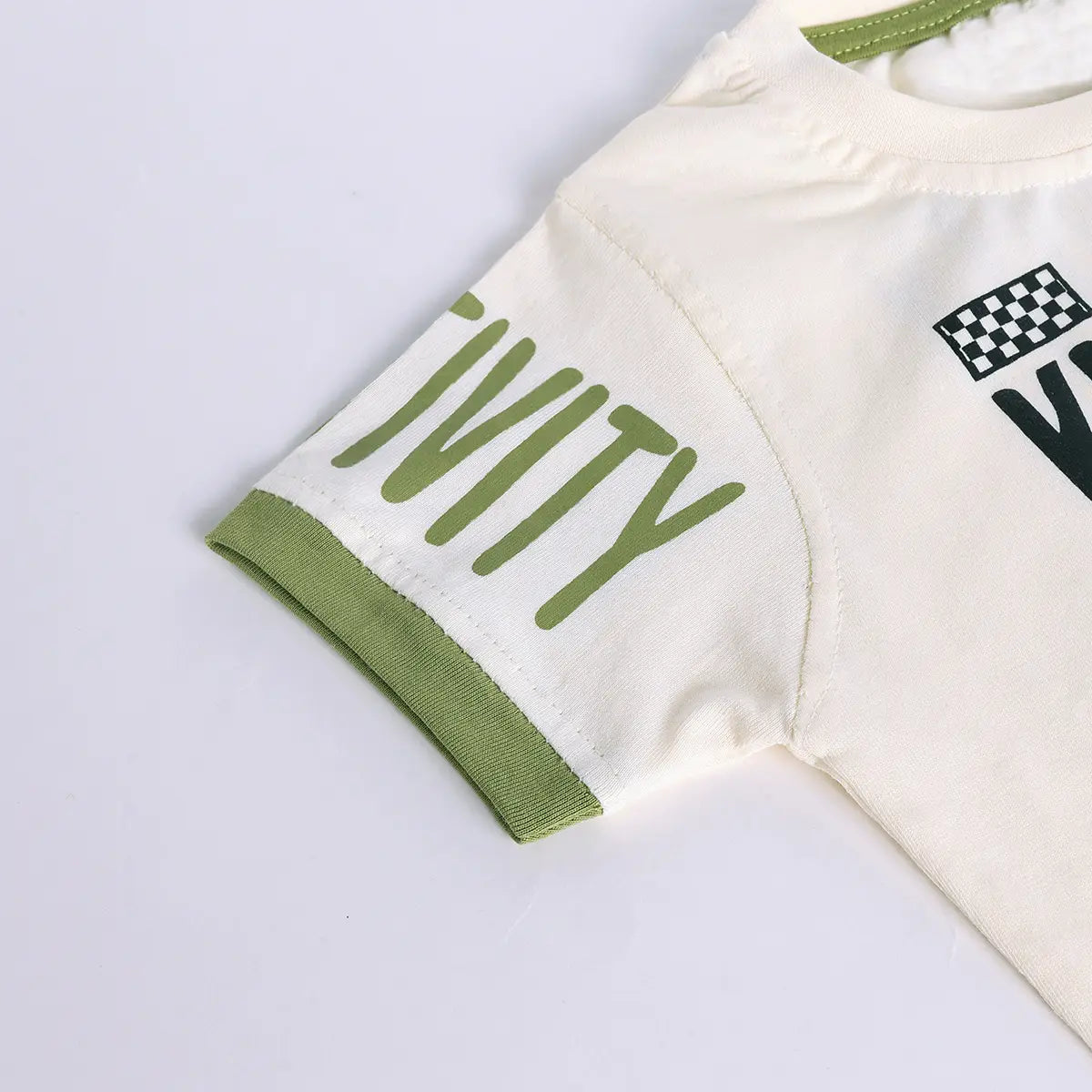 Boys Beige Typographic Printed Short Sleeve T-shirts With Elasticated Shorts Sets