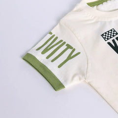 Boys Beige Typographic Printed Short Sleeve T-shirts With Elasticated Shorts Sets