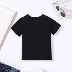 Boys Black Graphic Short Sleeves Round Neck T-Shirt