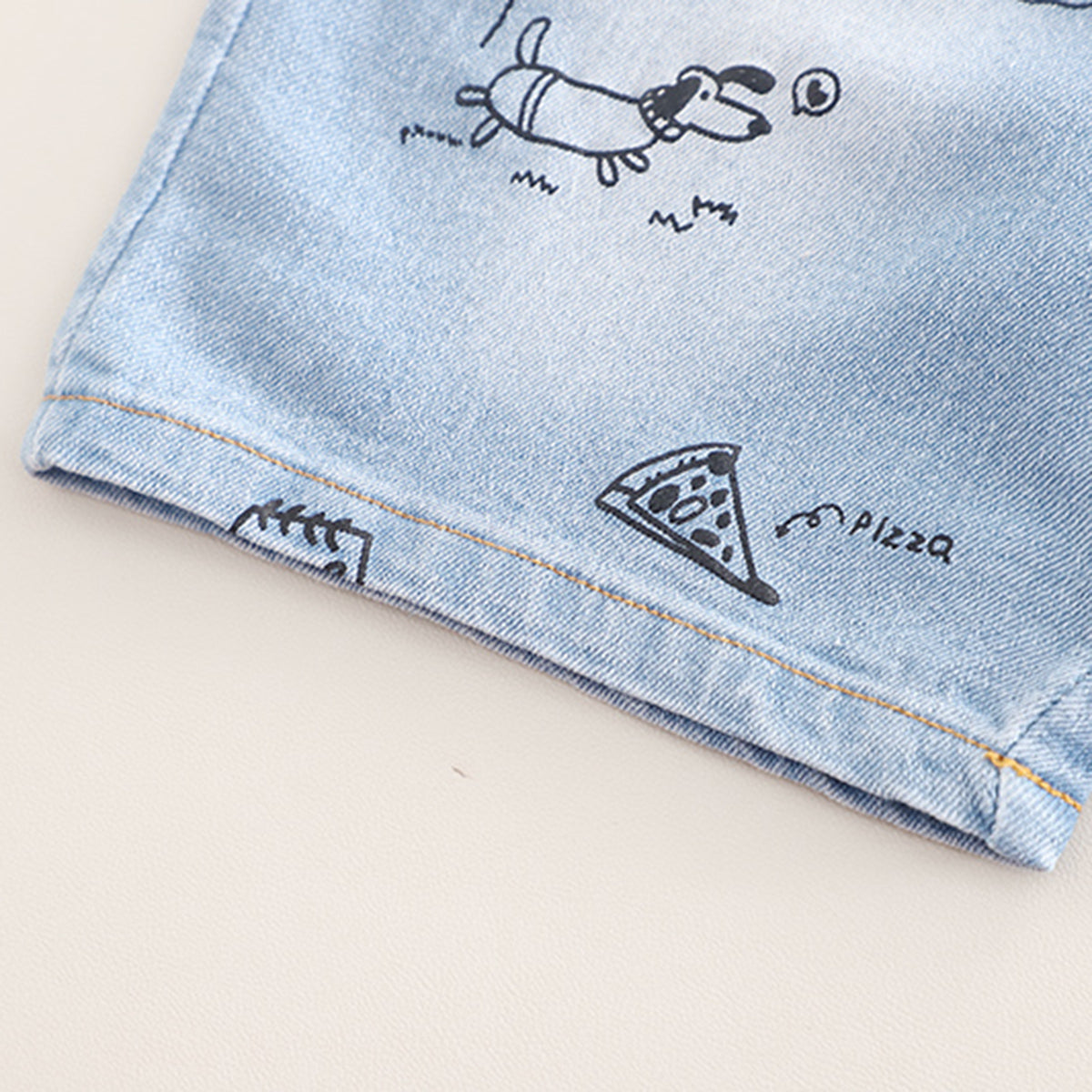 Boys Apricot Graphic Short Sleeves T-Shirt With Printed Denim Shorts Set