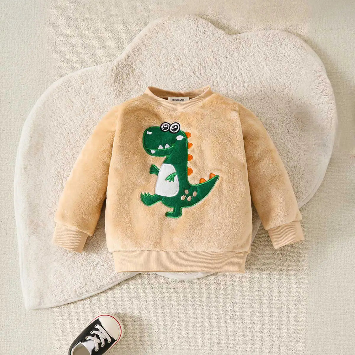 Boys Beige Dinosaur Embroidered Sweatshirt With Jogger Co-ord Set