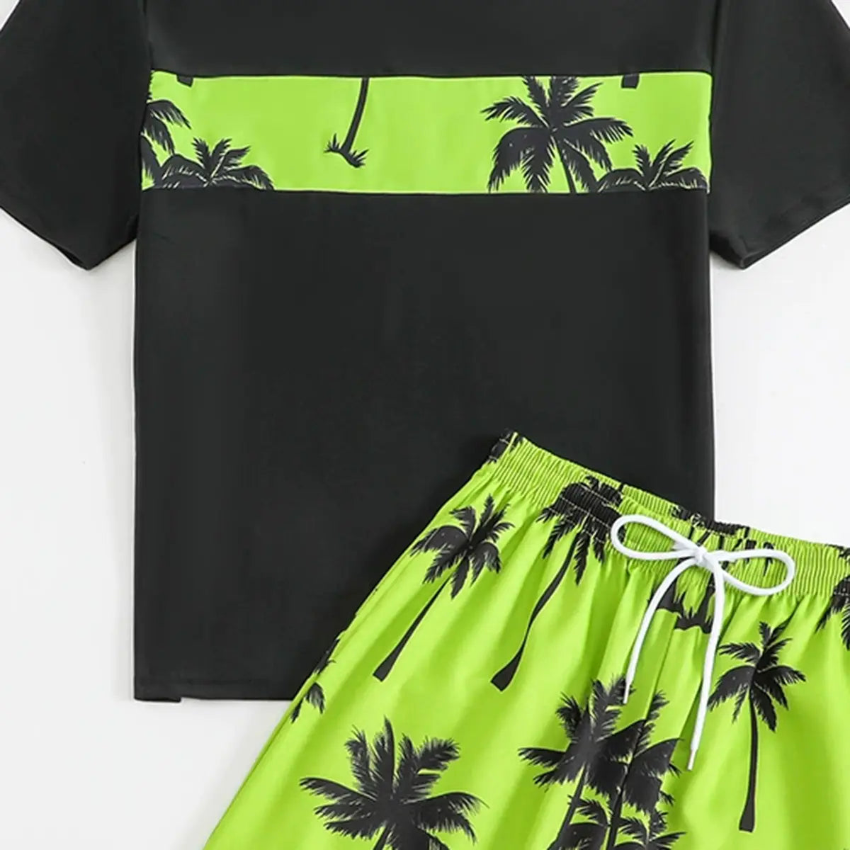 Boys Black Tropical Printed Short Sleeves T-Shirt & Shorts Swimsuit Sets