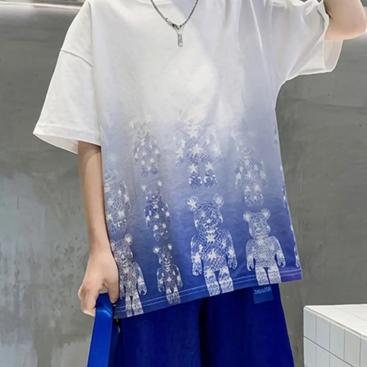 Boys Blue Bear Print Drop Shoulder T-Shirt With Jogger Sets
