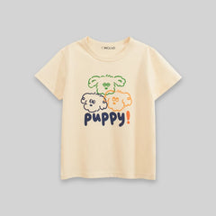 Boys Beige Puppy Print Short Sleeve T-Shirt