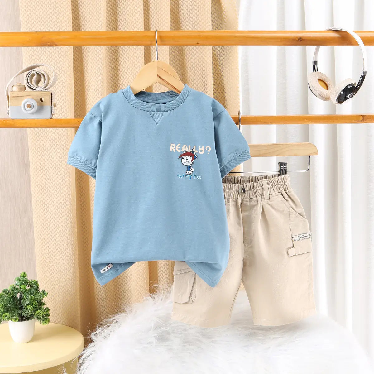 Boys Blue Graphics Short Sleeve T-Shirt With Elasticated Shorts Sets