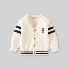 Boys Apricot Bear Applique Knitted Cardigan