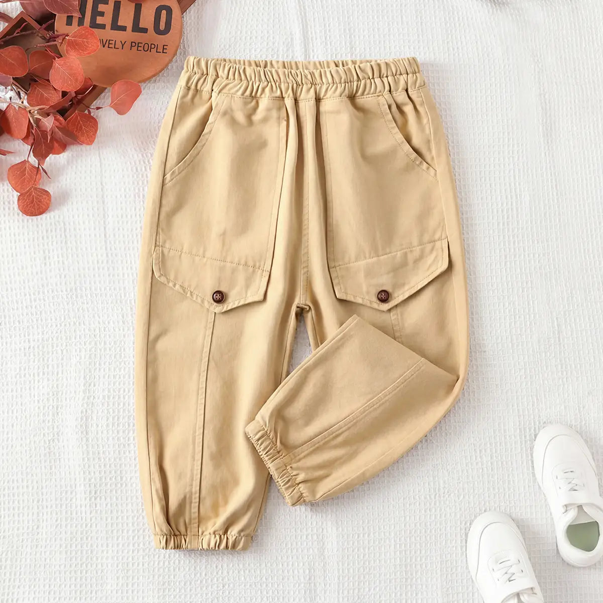 Boys Beige Joggers Pant With Elasticated Waistband