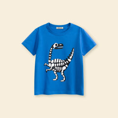Boys Blue Dinosaur Cartoon Printed Short Sleeves T-Shirt