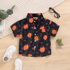 Boys Black Pumpkin Cartoon Printed Short Sleeves Shirt