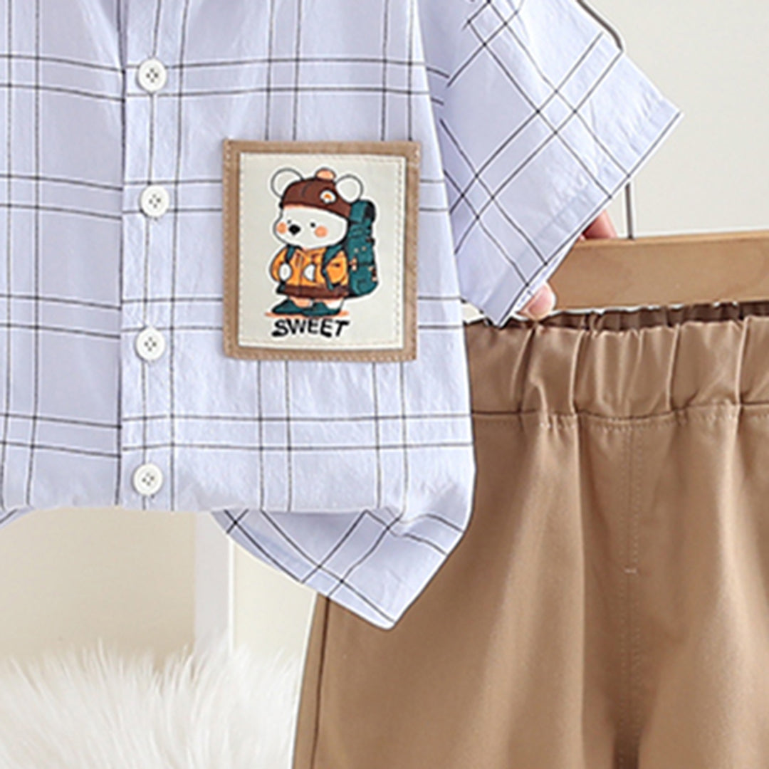Boys Blue Checkered Short Sleeves Shirt With Shorts Set