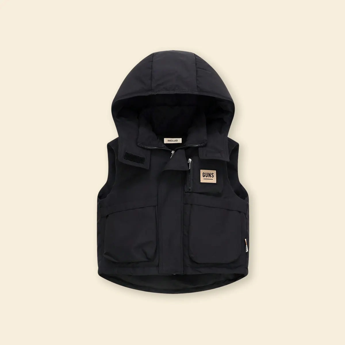 Boys Black Hooded Sleeveless Puffer Vest