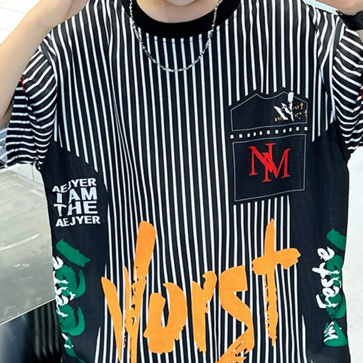 Boys Black Stripes & Typographic Printed Oversized T-Shirt With Shorts Set