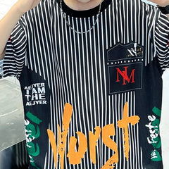 Boys Black Stripes & Typographic Printed Oversized T-Shirt With Shorts Set