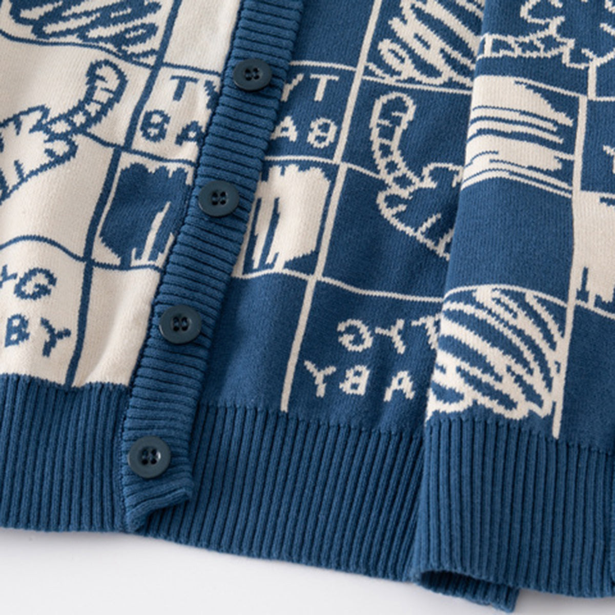 Boys Blue Cardigan With Self Design Cat Ptterns