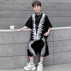 Boys Black Abstract Printed Oversized T-Shirt With Shorts Co-ord Sets
