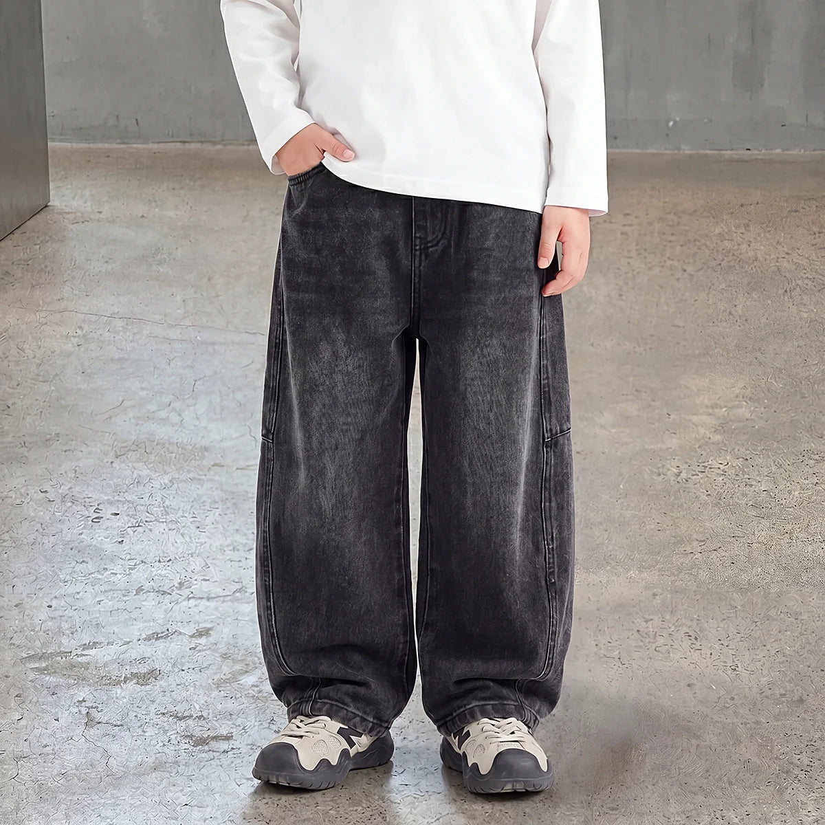 Boys Black Loose Fit Elasticated Denim Jeans