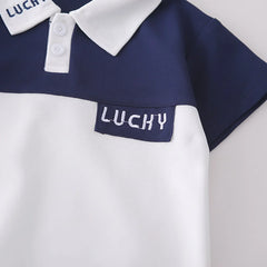 Boys Blue Embroidered Short Sleeves Polo T-Shirt With Denim Shorts Set