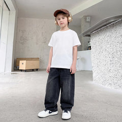 Boys Black Typographic Print Baggy Fit Denim Jeans