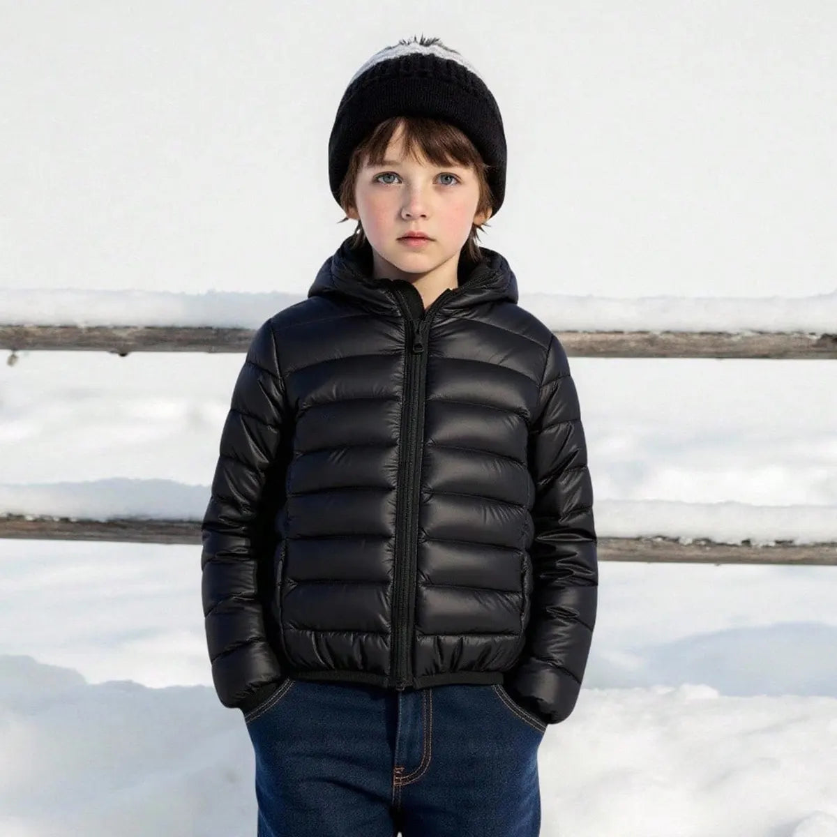Boys Black Hooded Zip-up Puffer Jacket