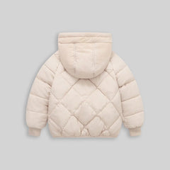 Boys Apricot Hooded Zip-up Puffer Jacket With Long Sleeves