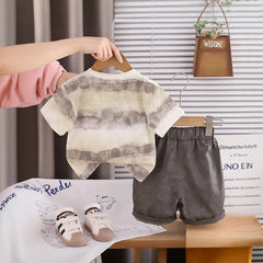 Boys Beige Headphone Graphic Printed Short Sleeve T-Shirt With Shorts Sets