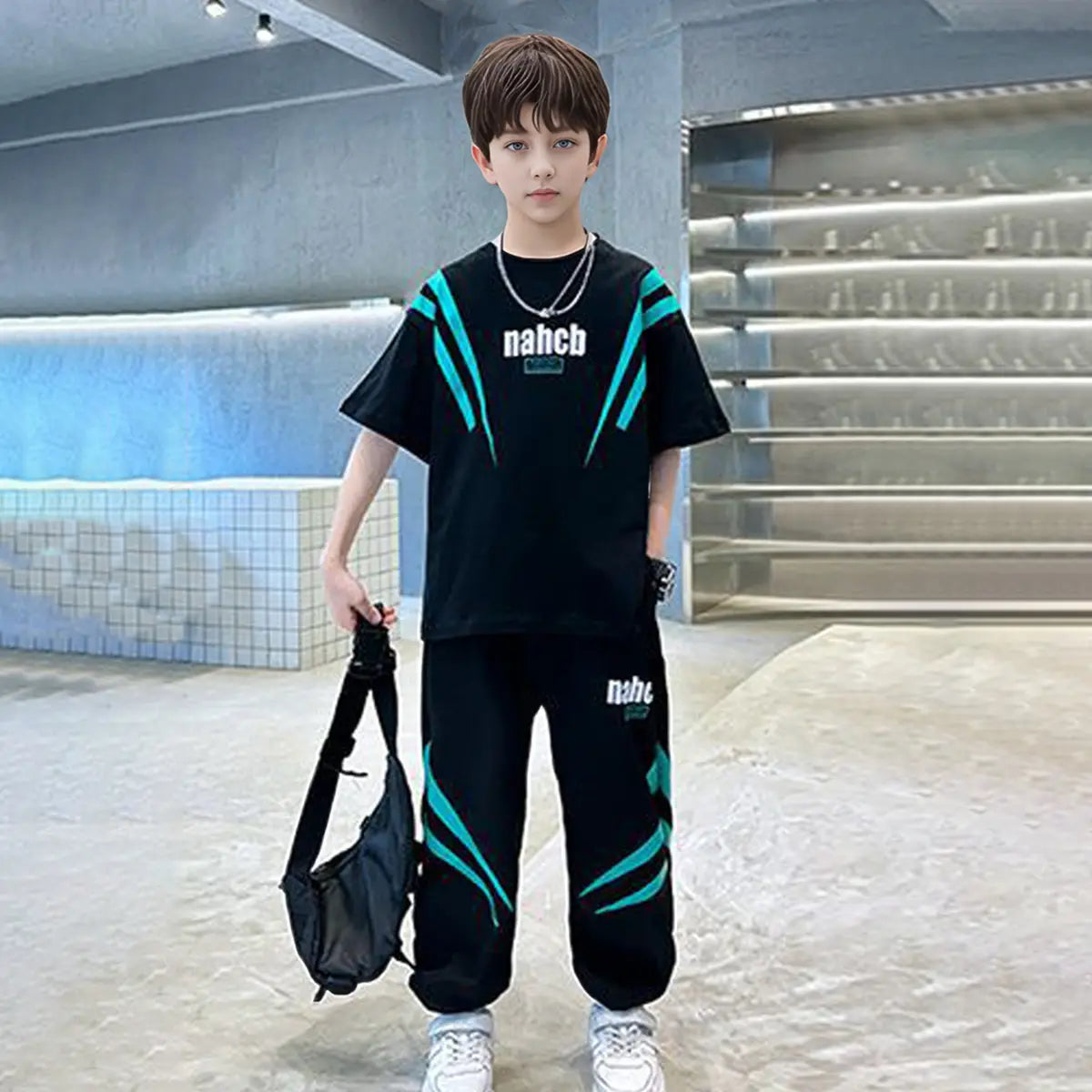 Boys Black Typographic Printed T-Shirt With Joggers Co-ord Sets