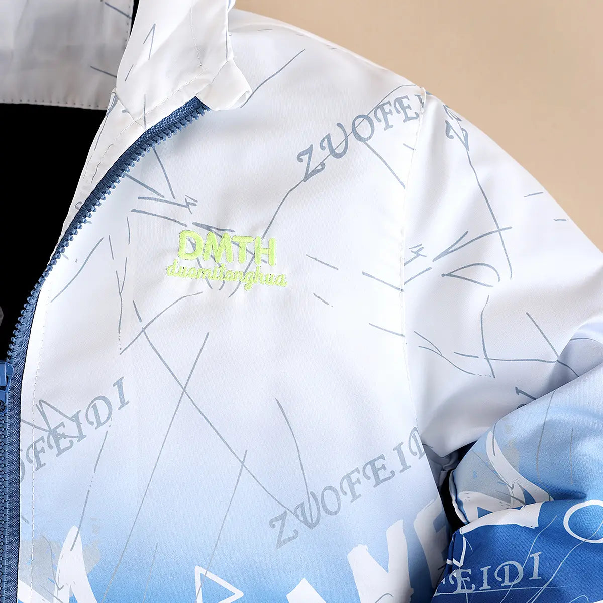Boys Blue Ombre Printed Hooded Zipper Jacket