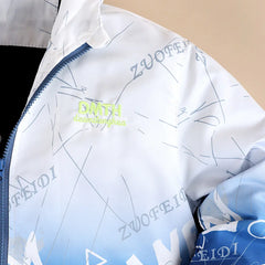 Boys Blue Ombre Printed Hooded Zipper Jacket