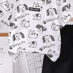 Boys Black Dog Printed Short Sleeves T-shirt With Shorts Set
