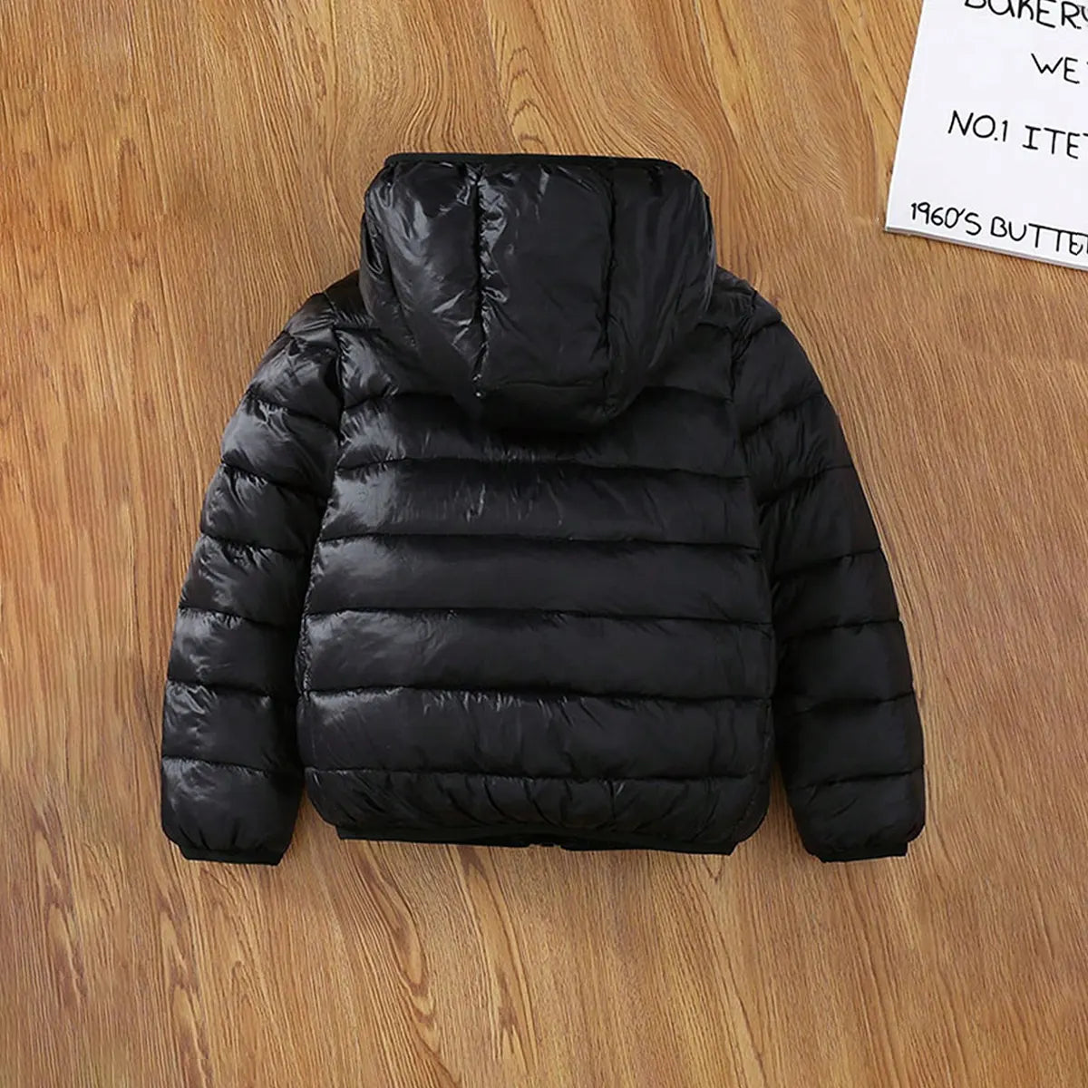 Boys Black Hooded Zip-up Puffer Jacket