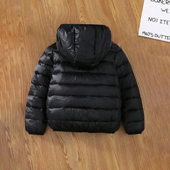 Boys Black Hooded Zip-up Puffer Jacket