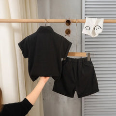 Boys Black Typographic Printed Short Sleeve T-Shirt With Elasticated Shorts Sets