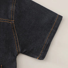 Boys Black Denim Shirt & Shorts With Printed T-Shirt Sets