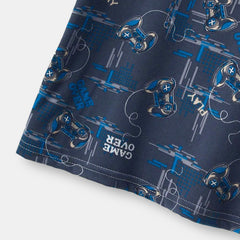 Boys Blue Gaming Print T-Shirt With Shorts And Pajama Set