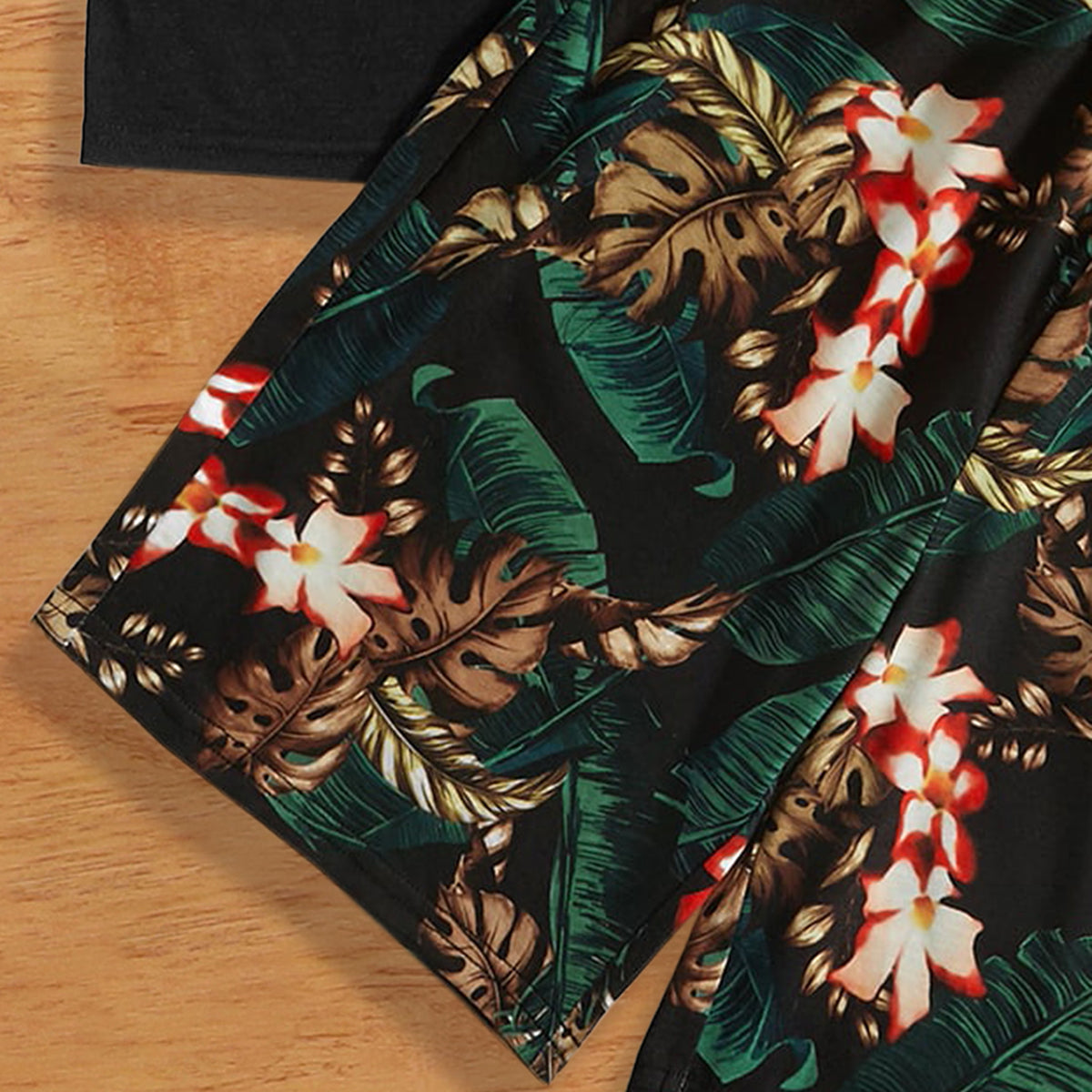 Boys Black Tropical Printed Sleeveless Vest With Shorts Set