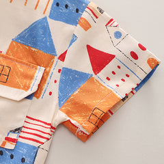 Boys Apricot Printed Short Sleeve Shirt With Shorts Set
