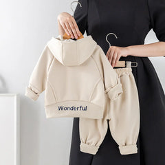 Boys Beige Applique Regular Sweatshirt With Trouser Sets