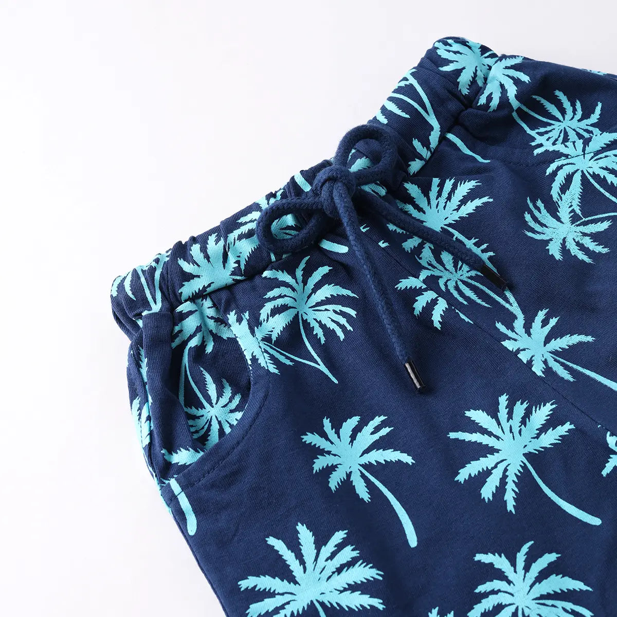 Boys Blue California Printed Vest With Printed Drawstring Shorts Sets