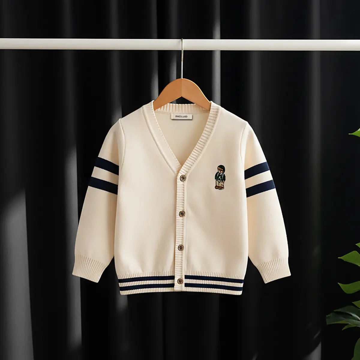 Boys Apricot Bear Applique Knitted Cardigan