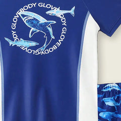 Boys Blue Fish Printed Short Sleeves T-Shirt & Shorts Swimsuit Sets