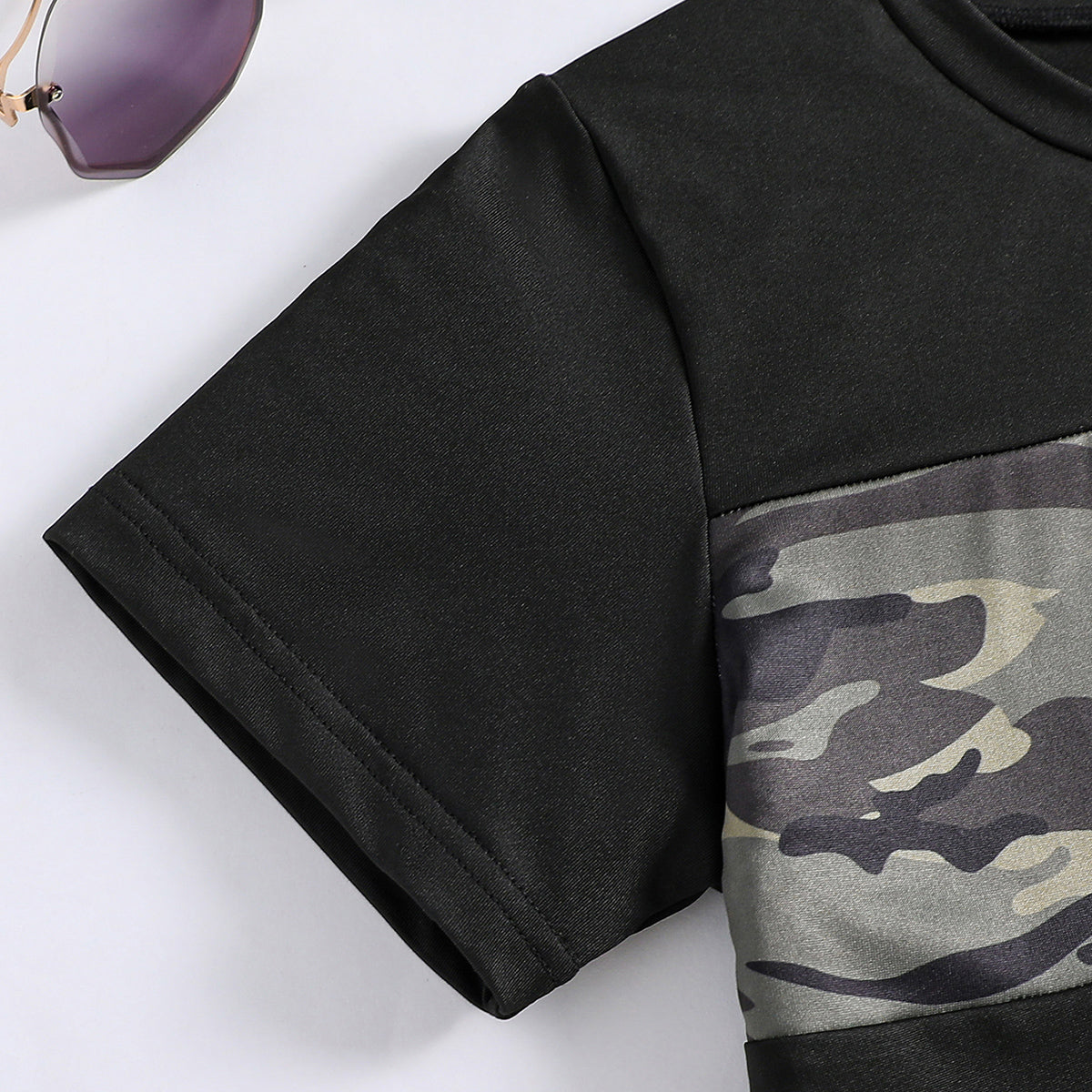 Boys Black Short Sleeve Camouflage Printed T-Shirt With Shorts Set