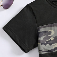 Boys Black Short Sleeve Camouflage Printed T-Shirt With Shorts Set