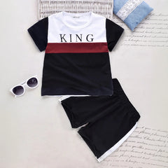 Boys Black Typography print Round Neck T-Shirt With Shorts Sets