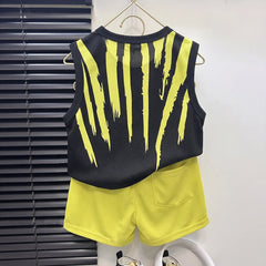 Boys Black Abstract Printed Sleeveless T-Shirt With Shorts Sets