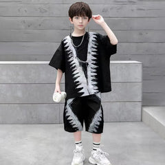 Boys Black Abstract Printed Oversized T-Shirt With Shorts Co-ord Sets